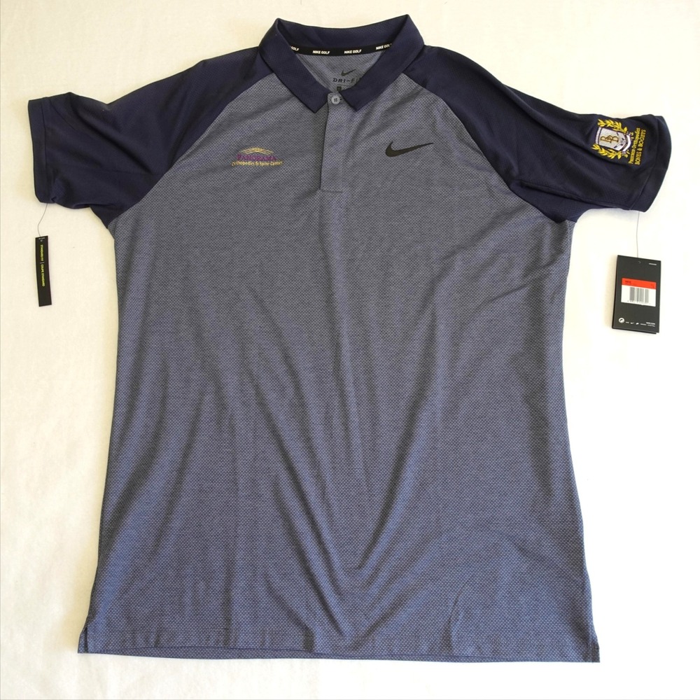 Nike Dri-FIT Golf Polo Shirt Mens Large Blue Geometric Performance Top Logo